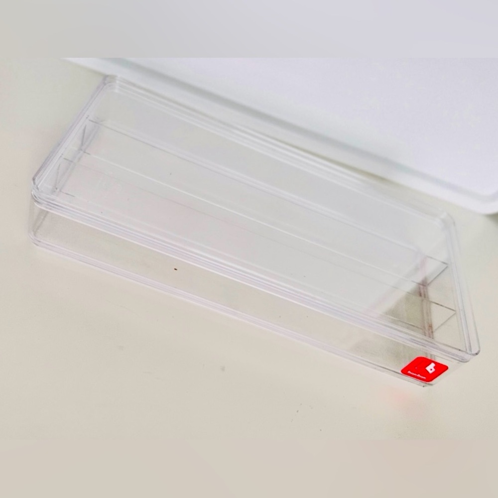 BoxBox Clear Acrylic Long 3 Compartment Makeup Jewelry Organizer Box w Lid! 11”